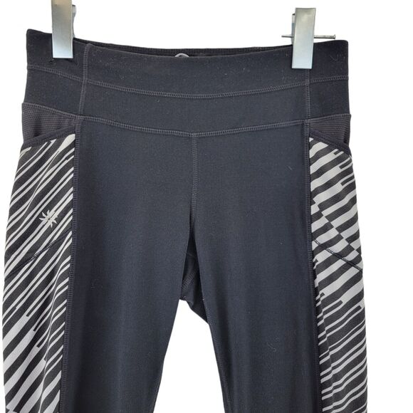 Athleta Leggings Black Silver Stripe Size XS Hip Pockets Reflective Details - Picture 2 of 10